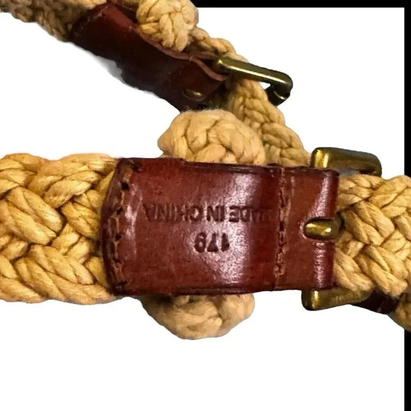 Ralph Lauren Collection Tri-strap beige rope & Leather Safari o-ring belt size L - Picture 7 of 10